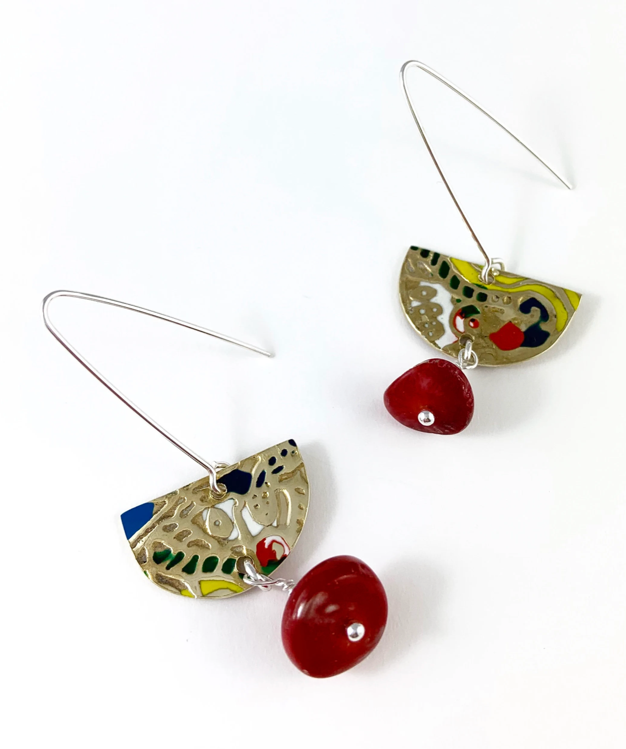Brass and Red Coral Earrings