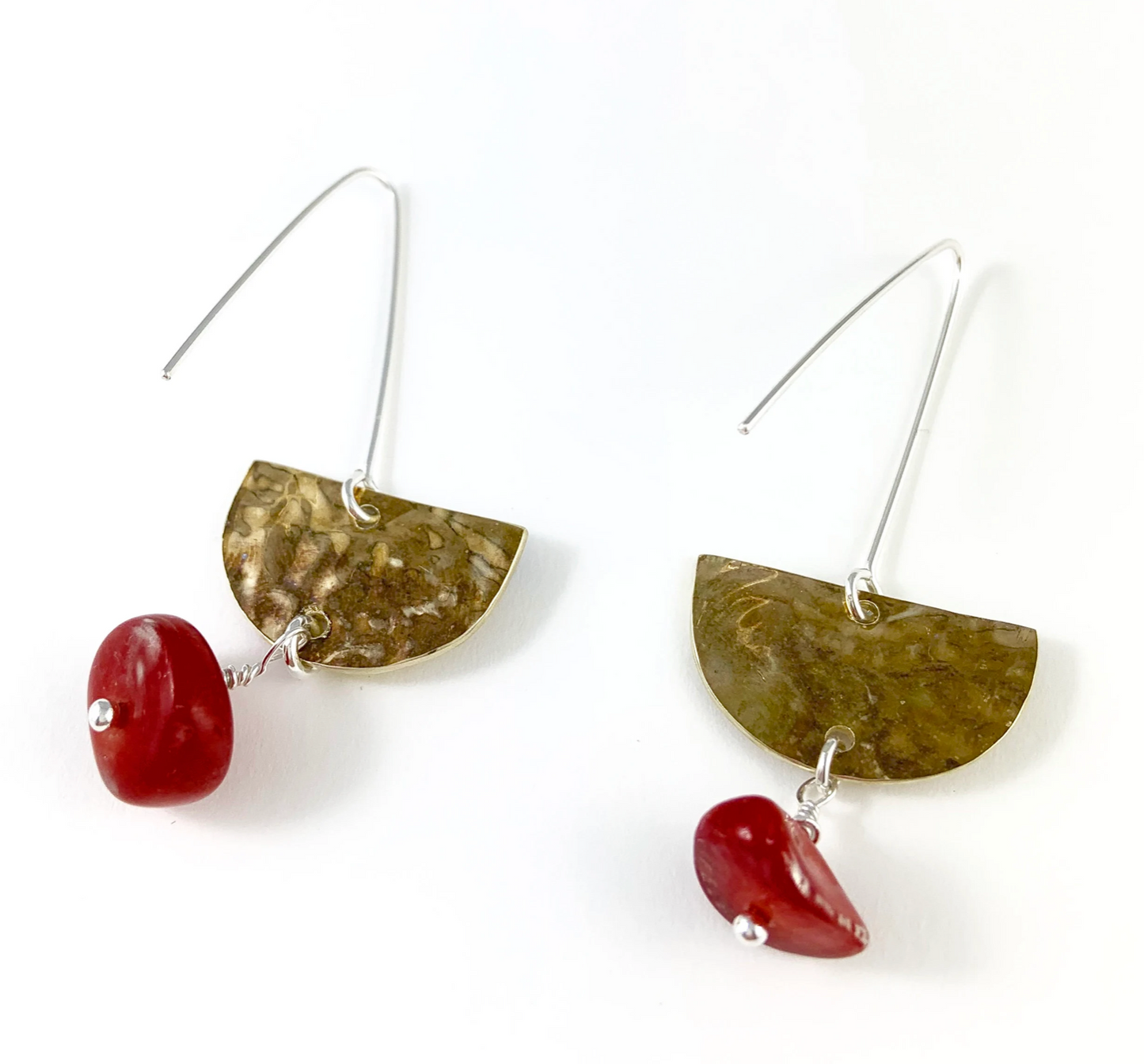 Brass and Red Coral Earrings