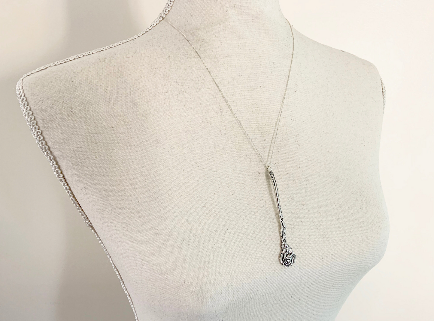 Silver Rose Spoon Charm Necklace