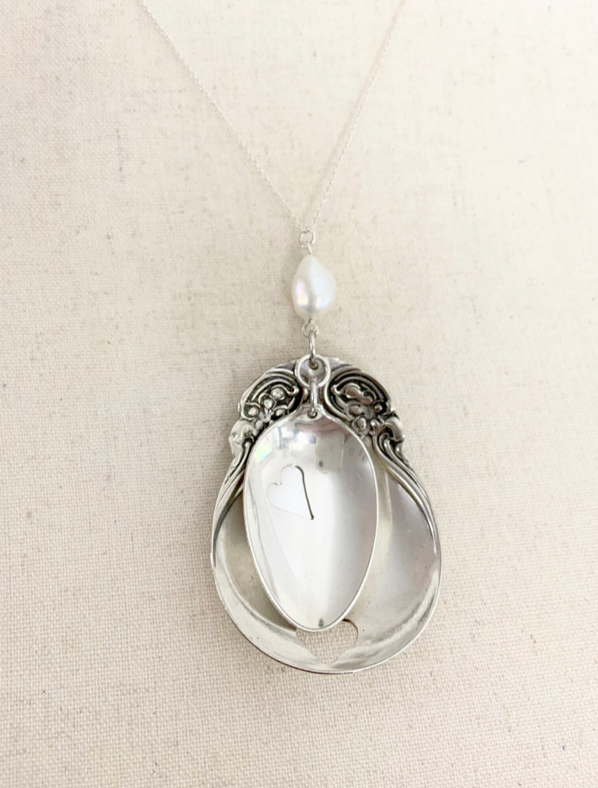 Silver Spoon Heart Charm Necklace