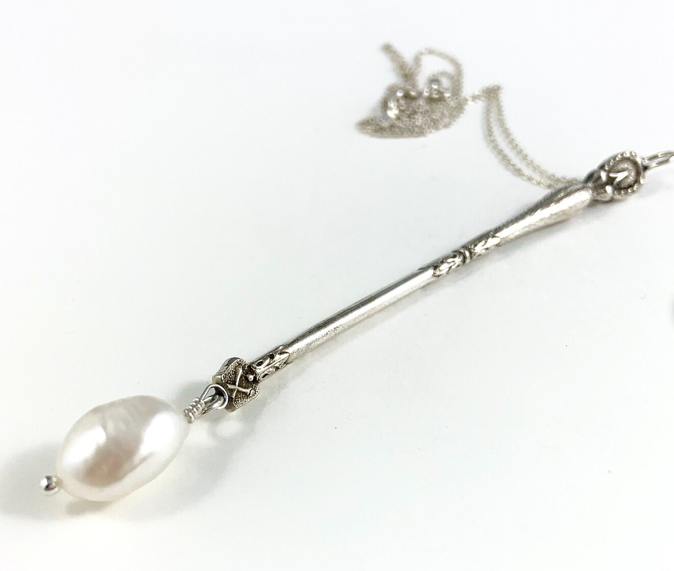 Antique Silver and Pearl Spoon Necklace