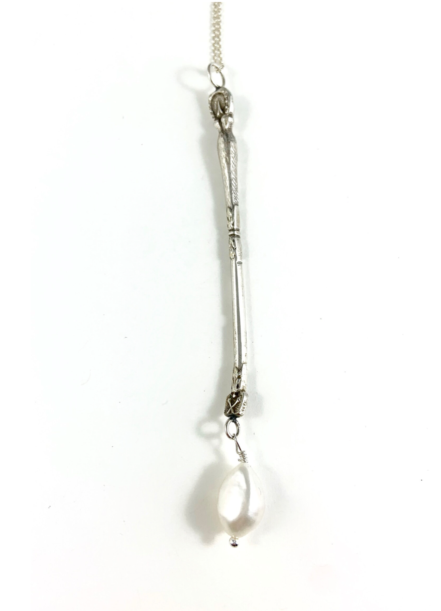 Antique Silver and Pearl Spoon Necklace