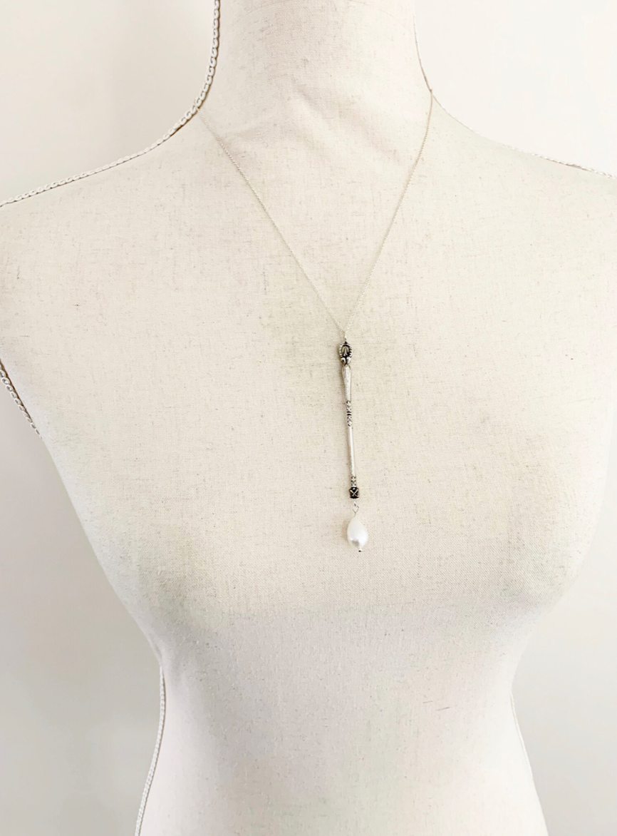 Antique Silver and Pearl Spoon Necklace