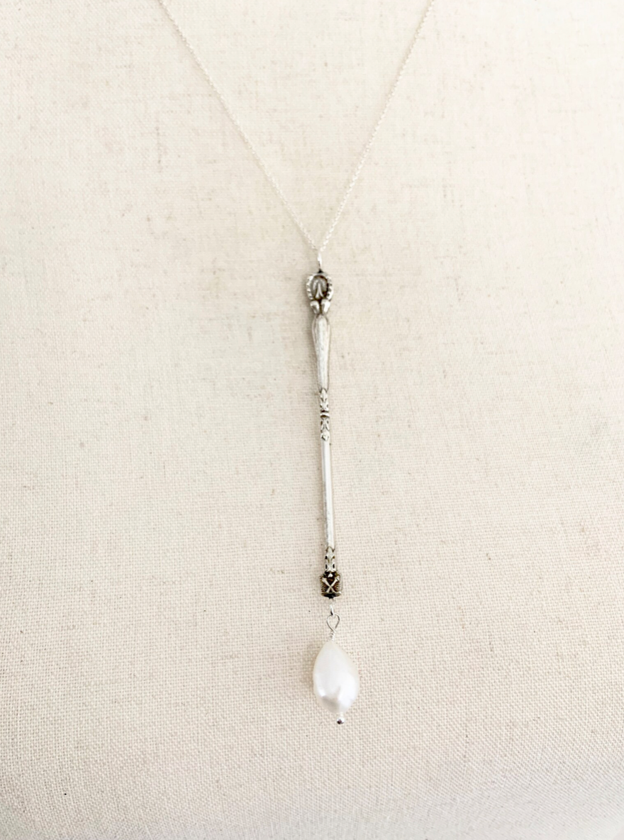 Antique Silver and Pearl Spoon Necklace