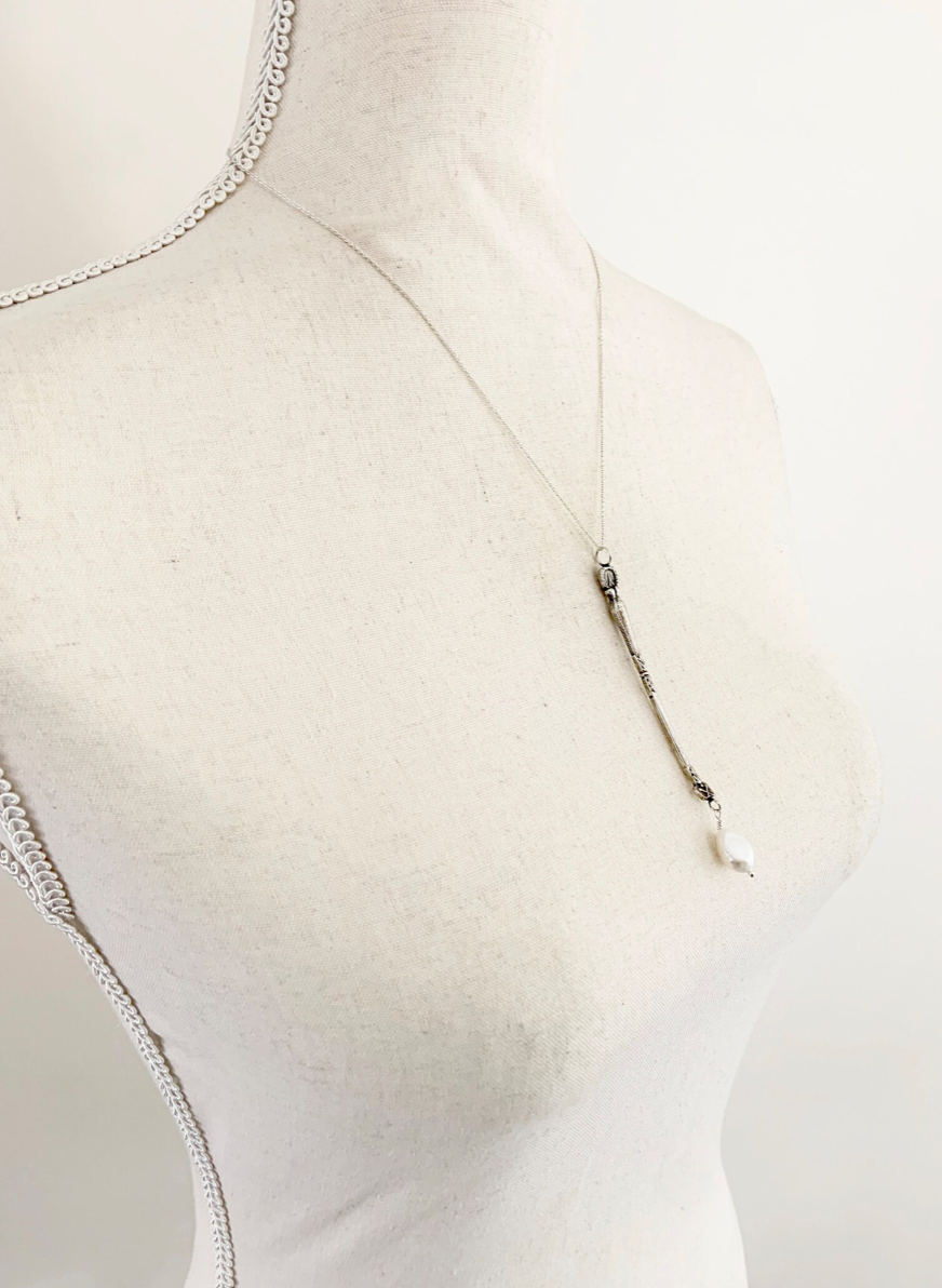 Antique Silver and Pearl Spoon Necklace
