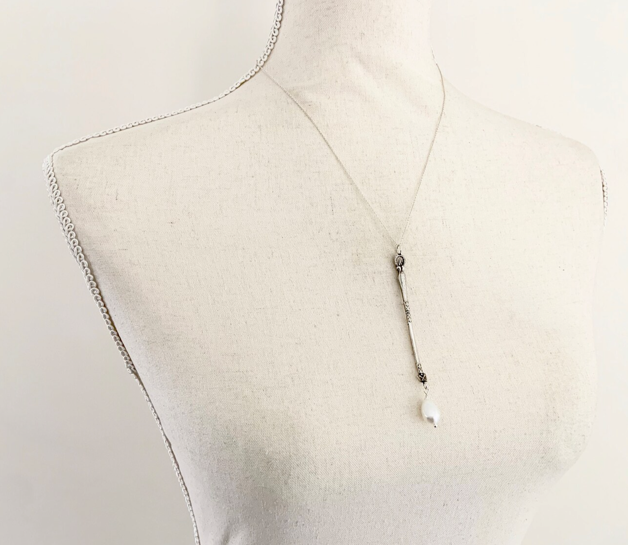 Antique Silver and Pearl Spoon Necklace