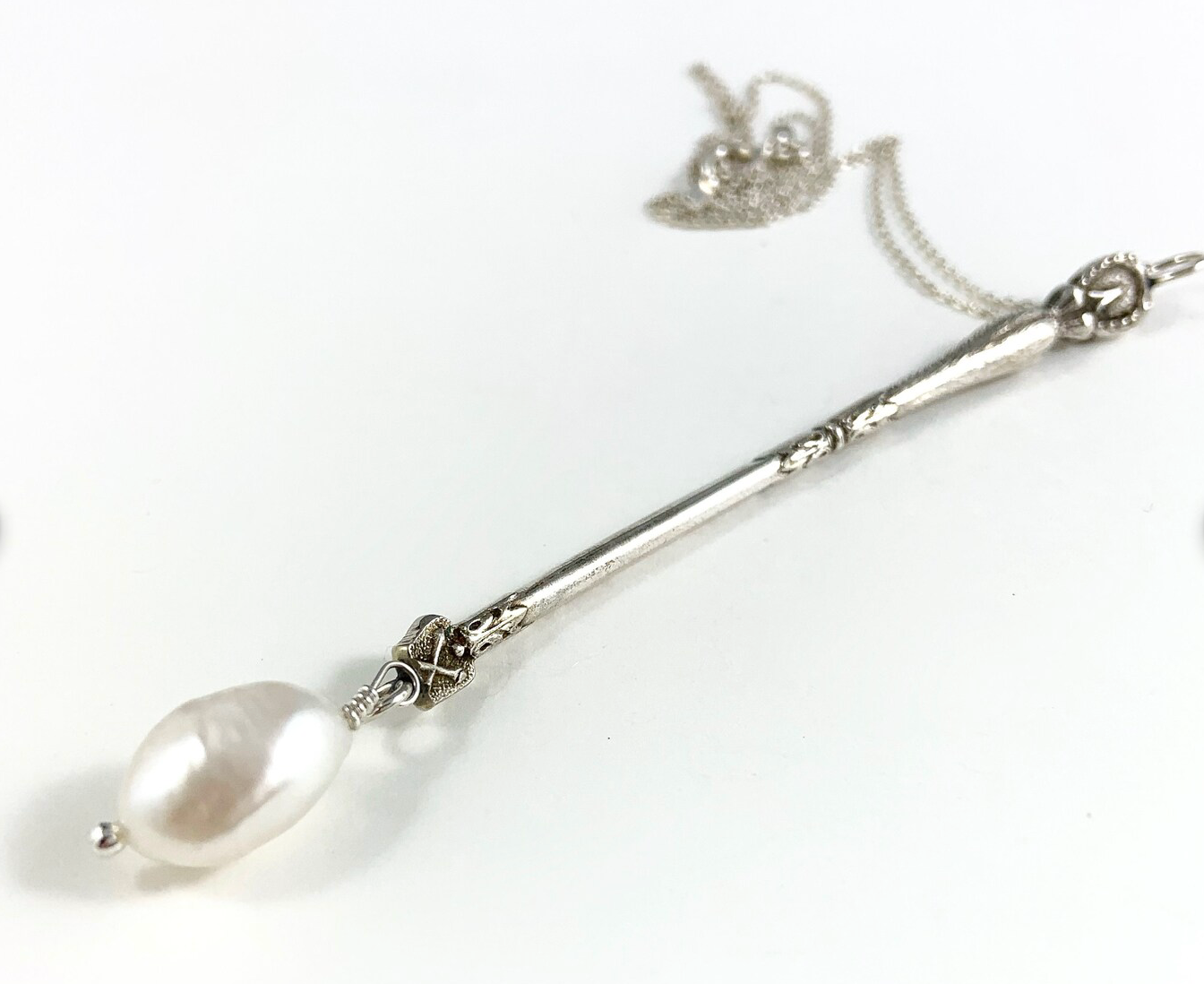 Antique Silver and Pearl Spoon Necklace