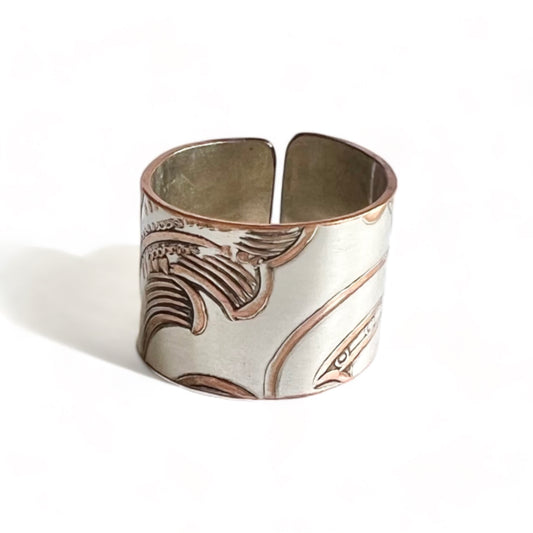 Silver and Copper Vintage Cuff Ring Size 8