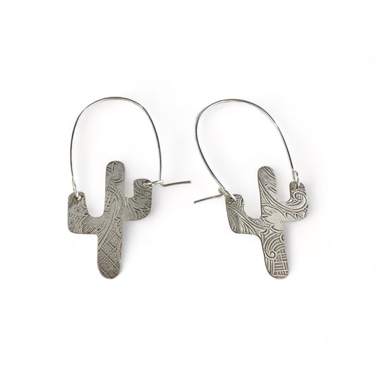 Silver Cactus Hoop Earrings
