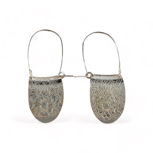Silver Floral Hoop Earrings