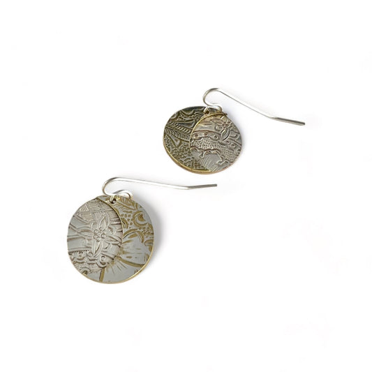 Silver and Brass Moon Drop Earrings