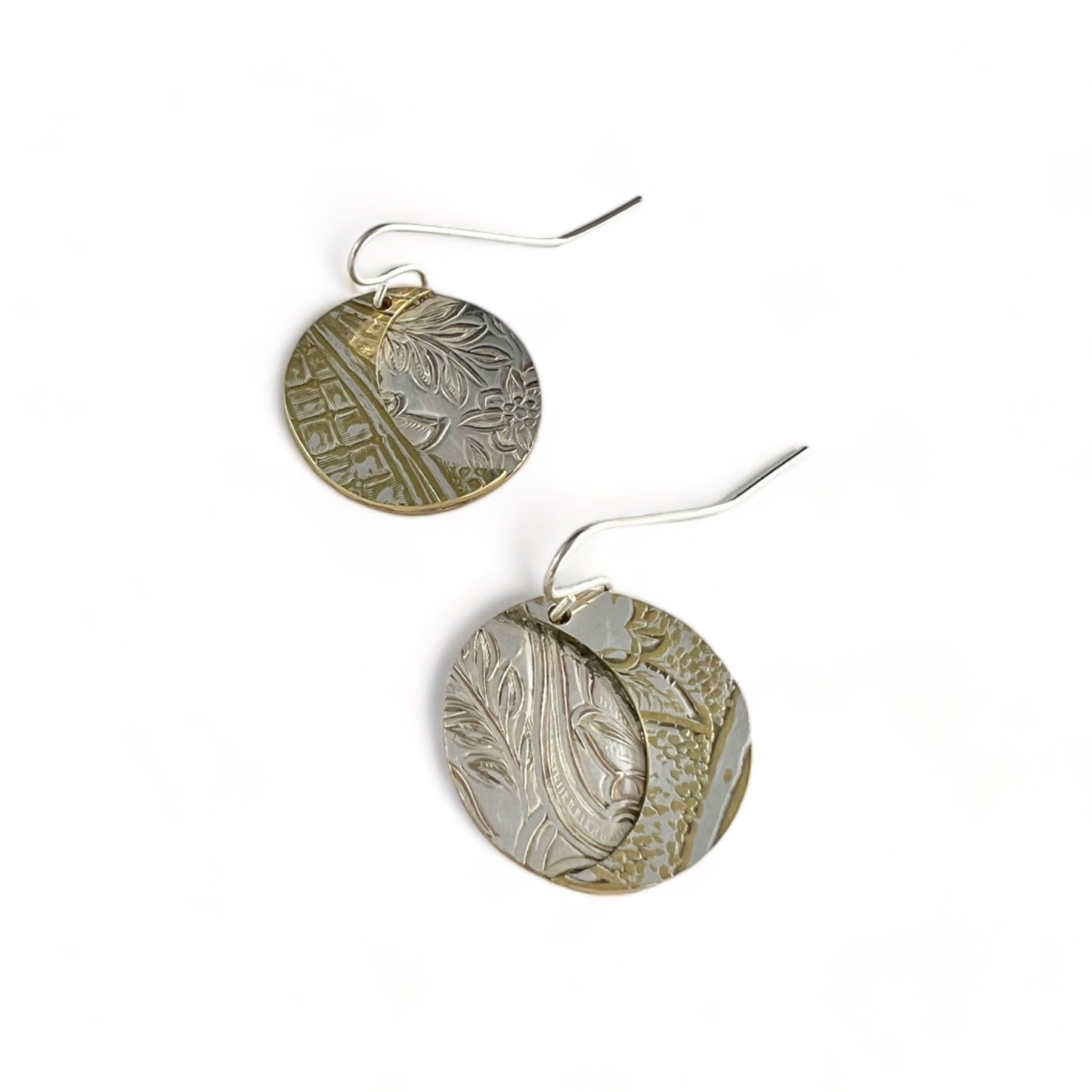 Silver and Brass Moon Drop Earrings