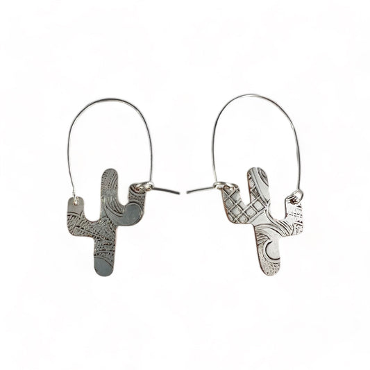 Silver Cactus Hoop Earrings