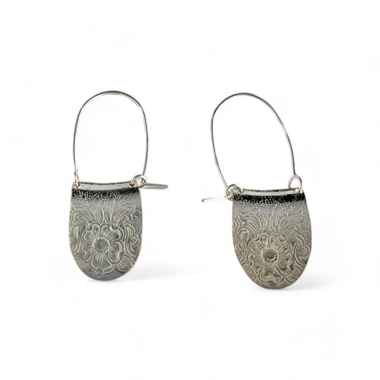 Silver Floral Hoop Earrings
