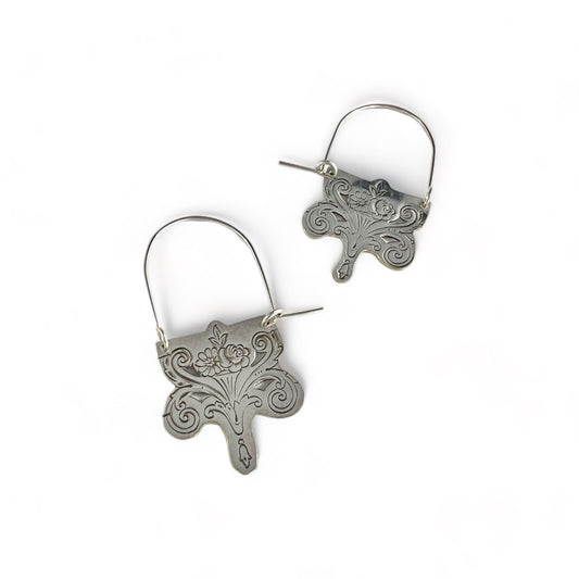 Art Nouveau Silverware Hoop Earrings