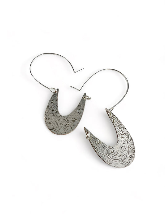 Silver Art Nouveau Hoop Earrings