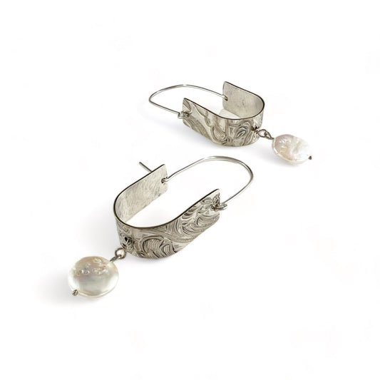 Silver Hoop Earrings with Pearls
