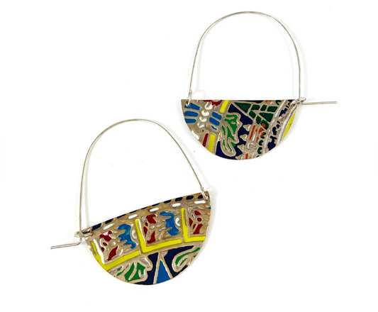 Brass and Enamel Hoop Earrings