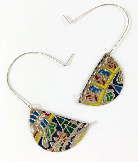 Brass and Enamel Hoop Earrings