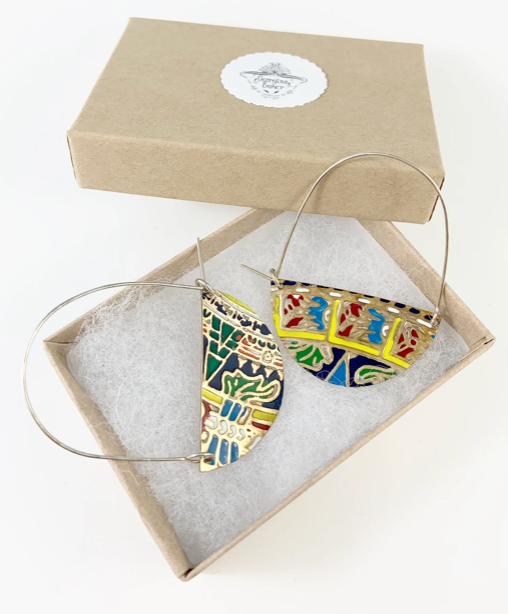 Brass and Enamel Hoop Earrings