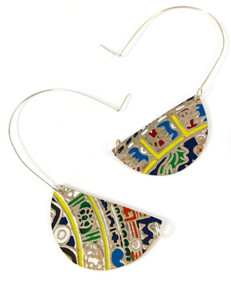 Brass and Enamel Hoop Earrings