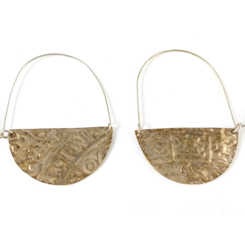 Brass and Enamel Hoop Earrings