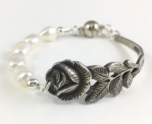 Silver Spoon Rose Bracelet with Pearls