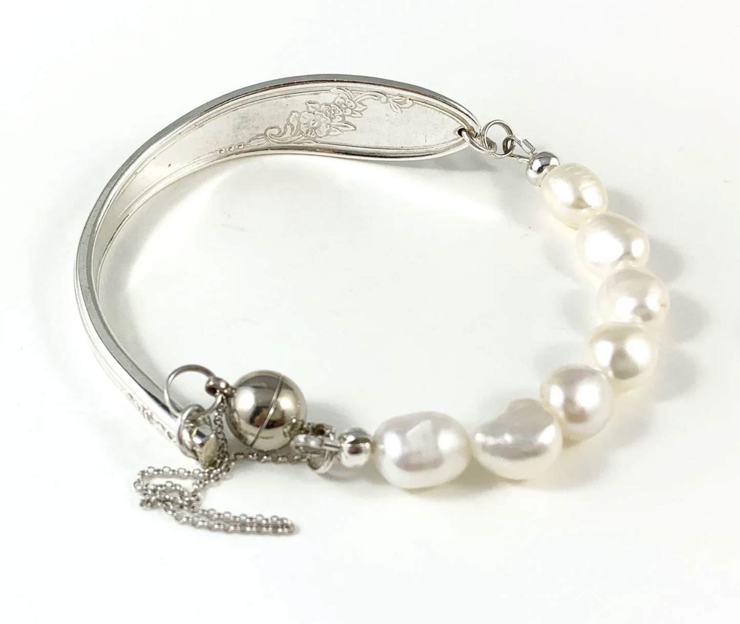 Silver Spoon Bracelet with Pearls
