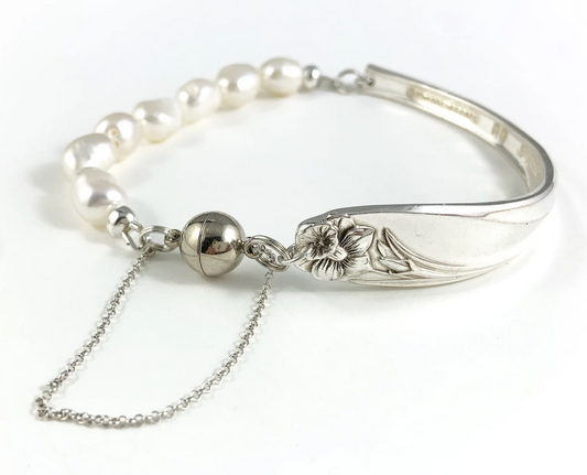 Silver Spoon Bracelet with Pearls