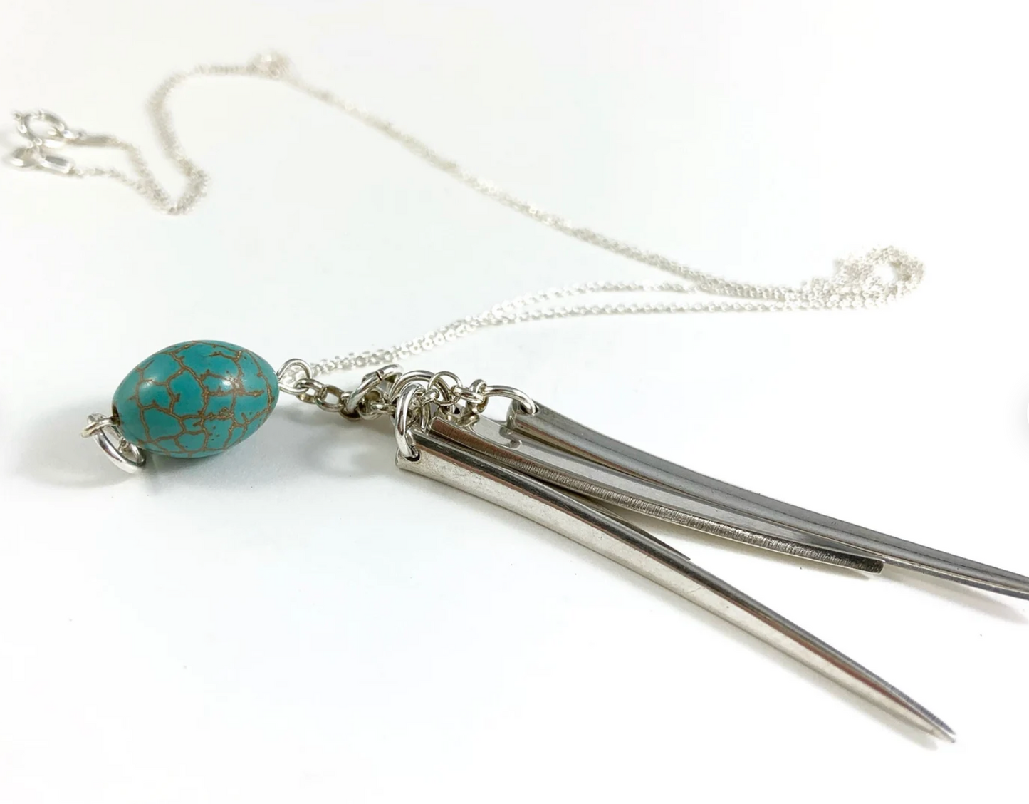 Fork Tine and Turquoise Charm Necklace