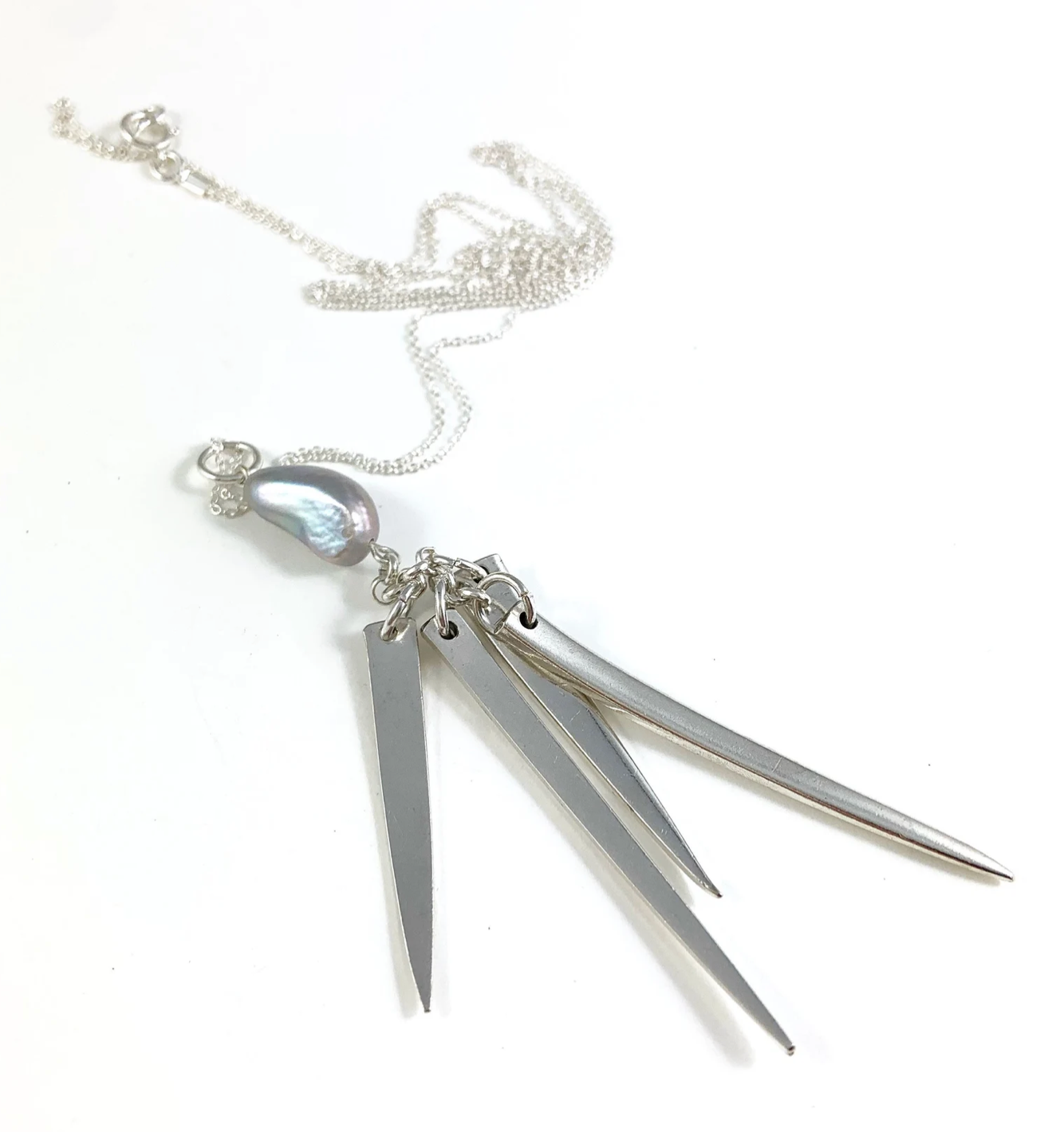 Fork Tine and Silver Pearl Charm Necklace