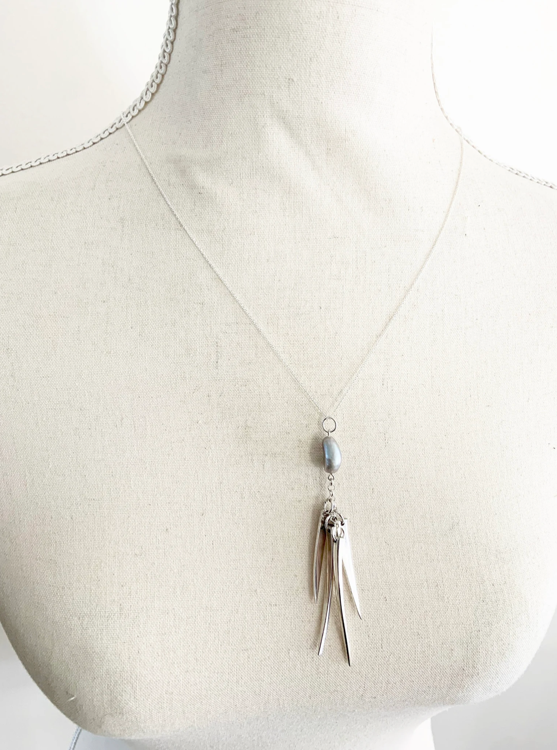 Fork Tine and Silver Pearl Charm Necklace