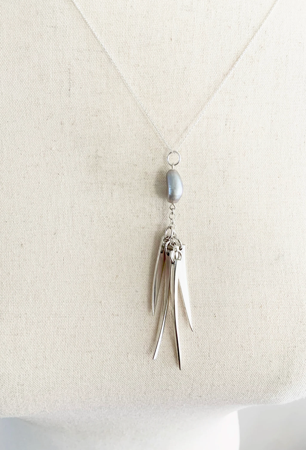 Fork Tine and Silver Pearl Charm Necklace