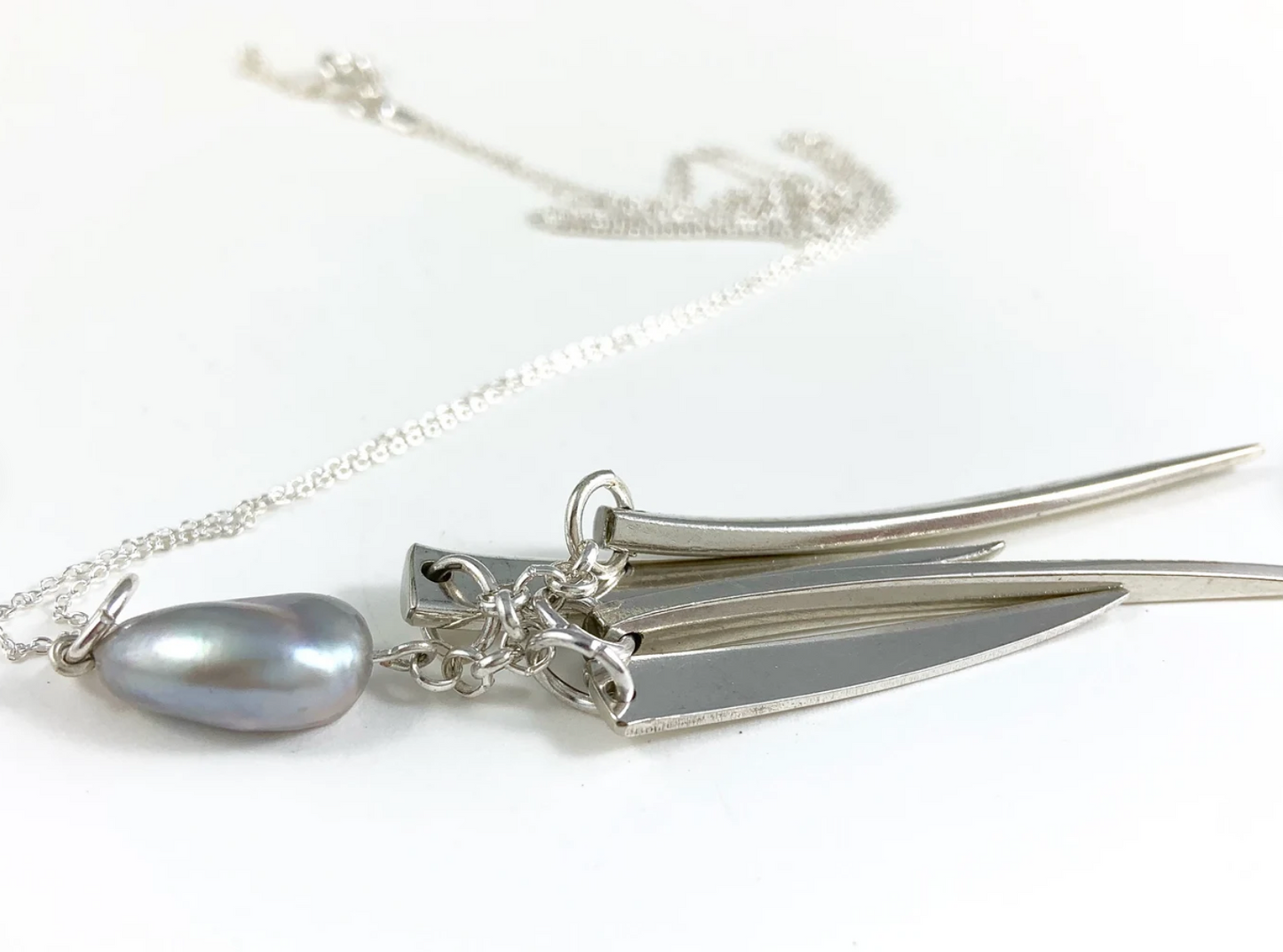 Fork Tine and Silver Pearl Charm Necklace
