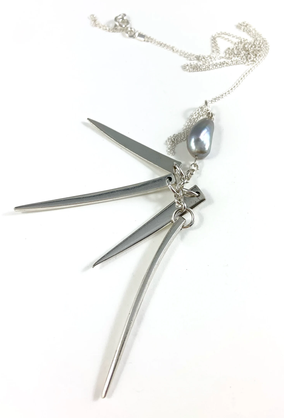 Fork Tine and Silver Pearl Charm Necklace