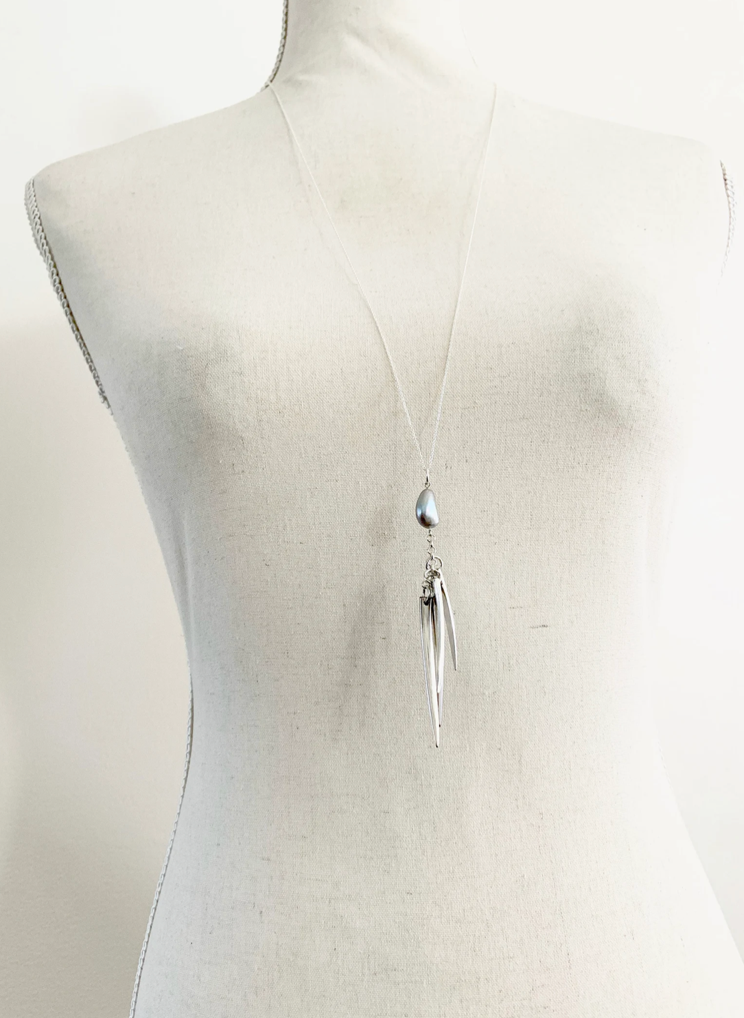Fork Tine and Silver Pearl Charm Necklace