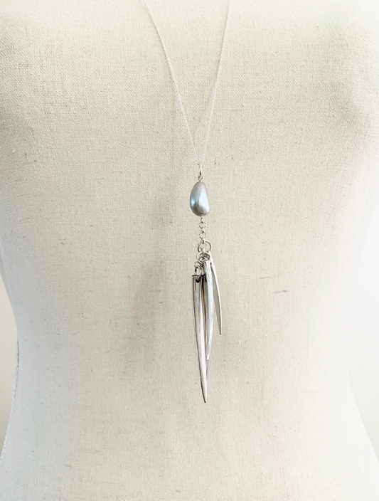 Fork Tine and Silver Pearl Charm Necklace