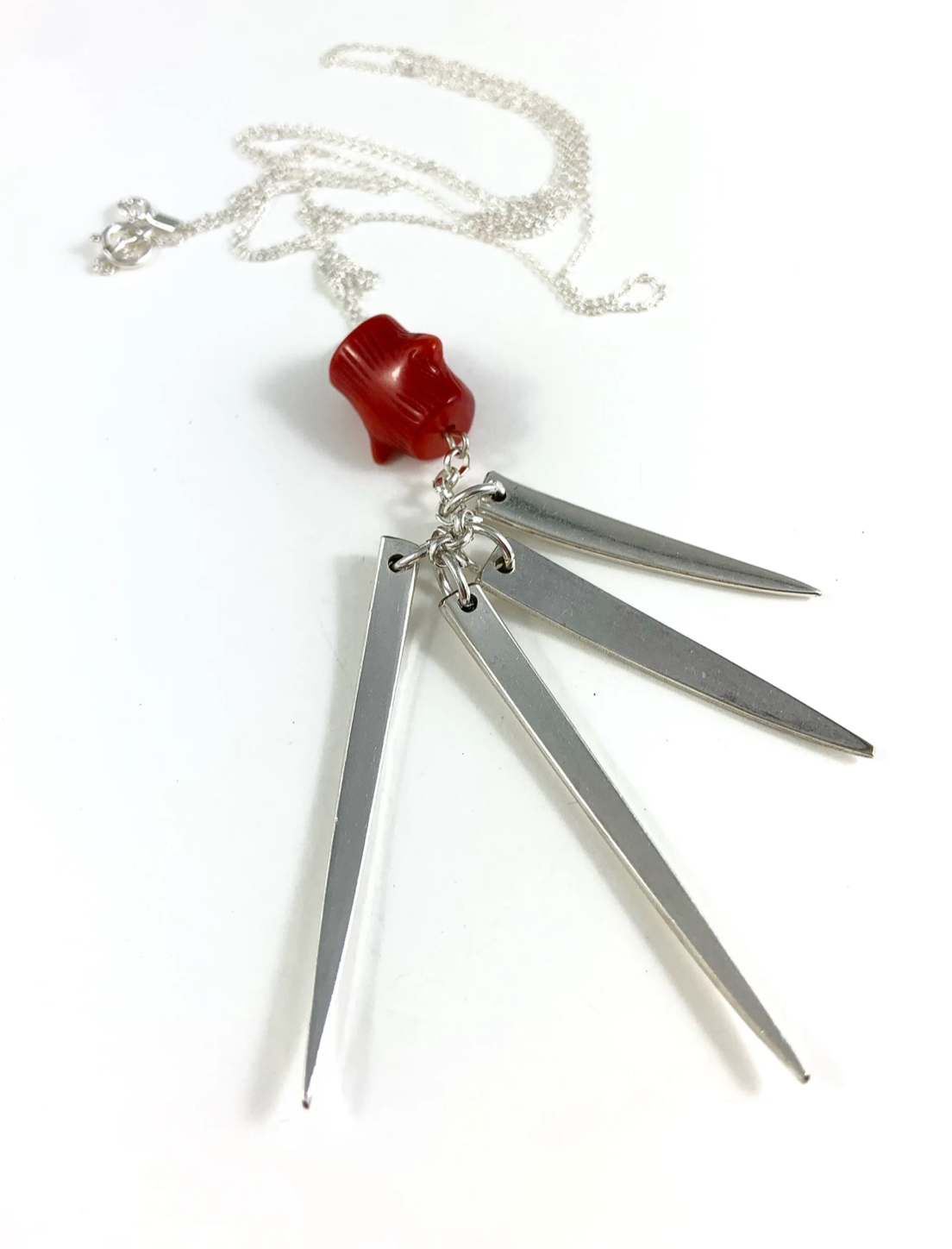Fork Tine and Red Coral Charm Necklace