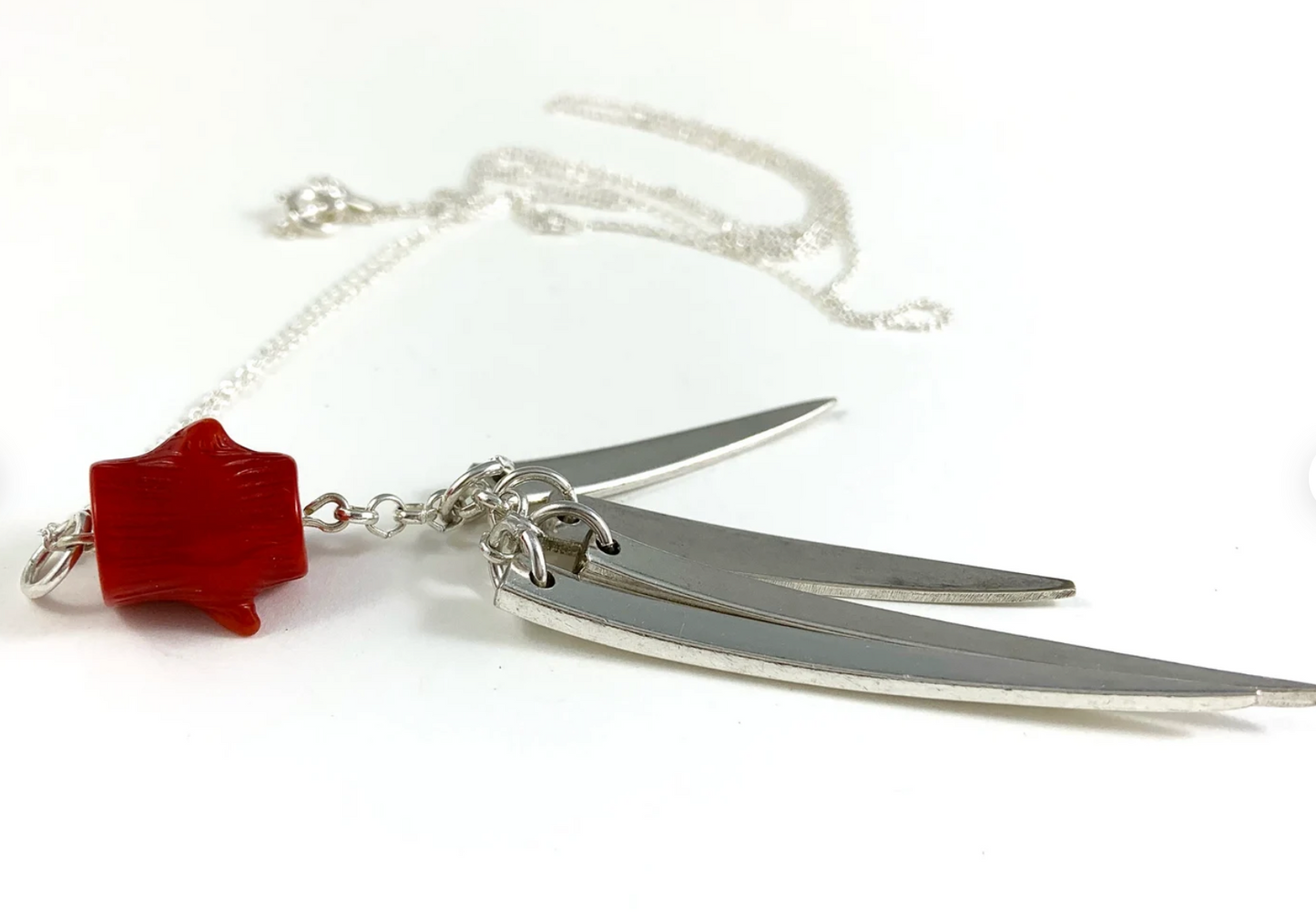 Fork Tine and Red Coral Charm Necklace