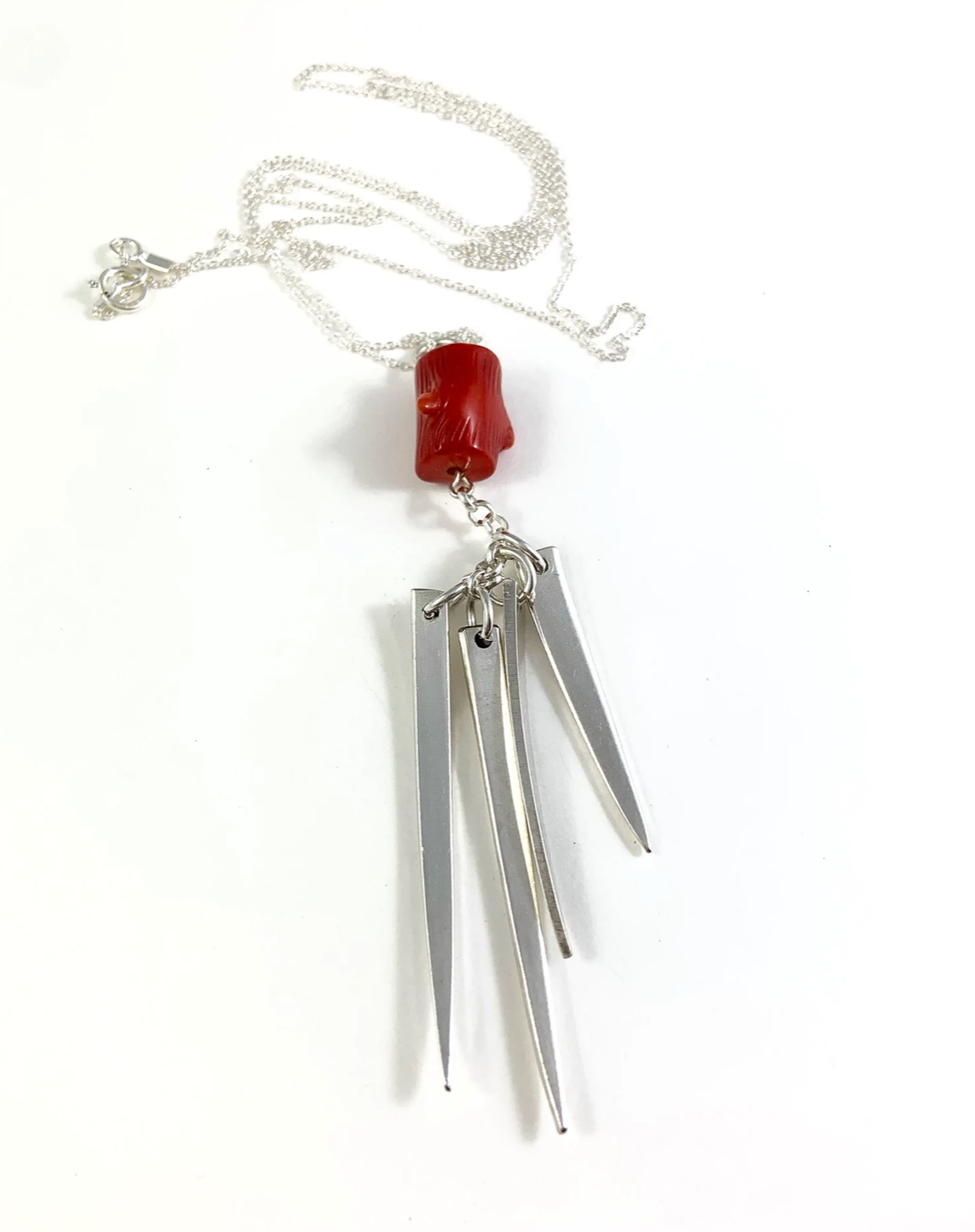Fork Tine and Red Coral Charm Necklace