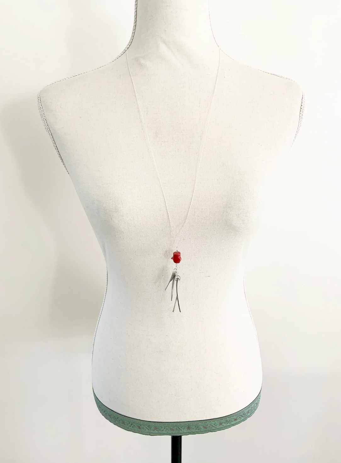 Fork Tine and Red Coral Charm Necklace