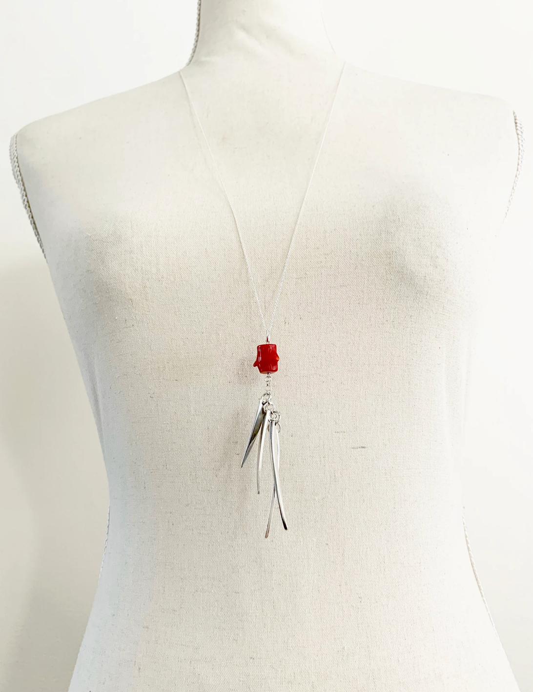 Fork Tine and Red Coral Charm Necklace