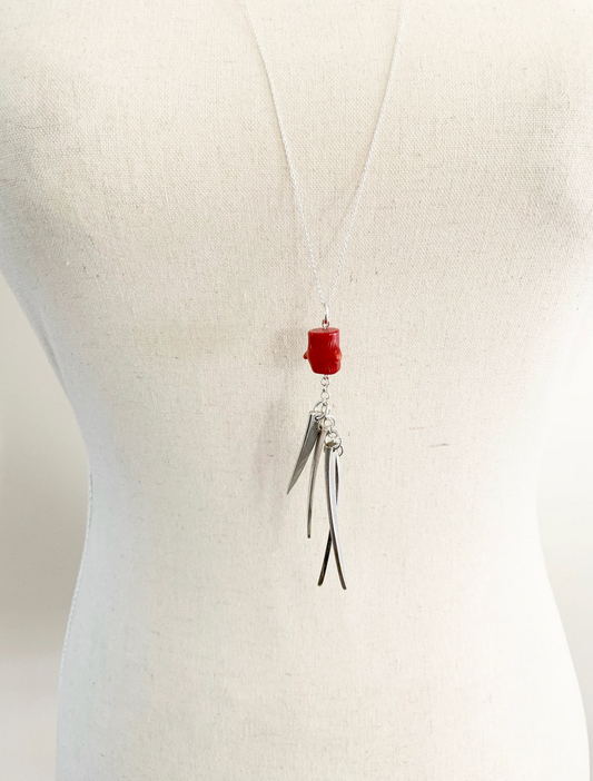 Fork Tine and Red Coral Charm Necklace