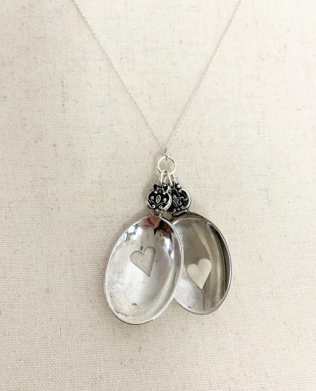 Silver Spoon Heart Charm Necklace