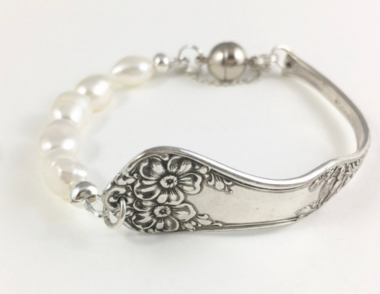 Silver Spoon Bracelet with Pearls