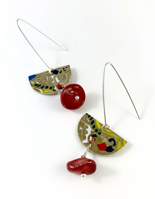 Brass and Red Coral Earrings