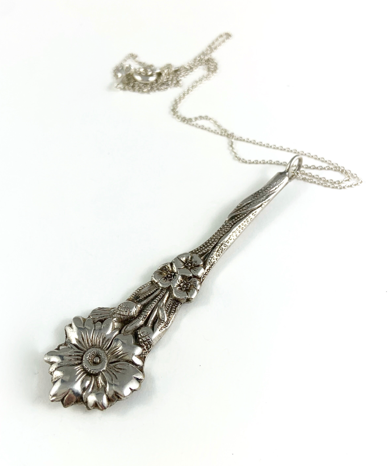 Silver Flower Spoon Charm Necklace
