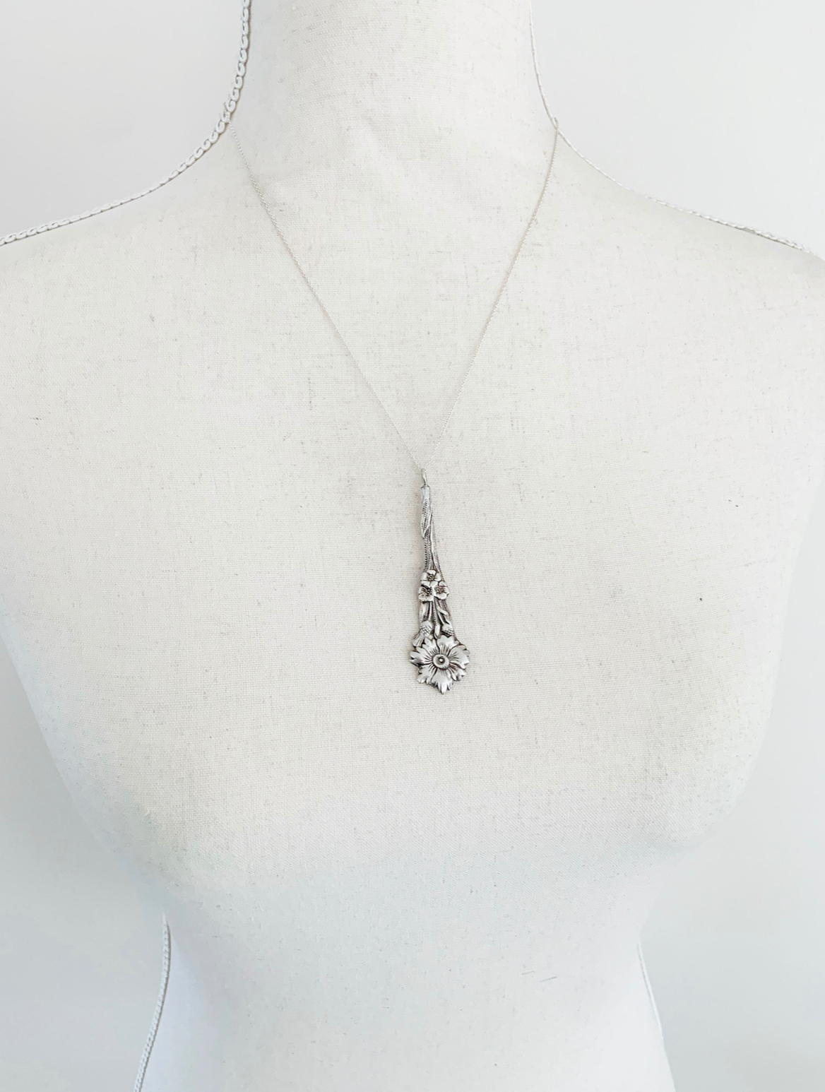 Silver Flower Spoon Charm Necklace