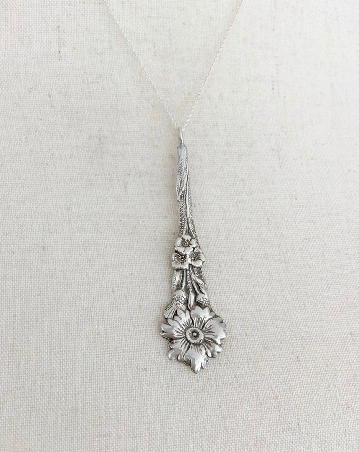 Silver Flower Spoon Charm Necklace