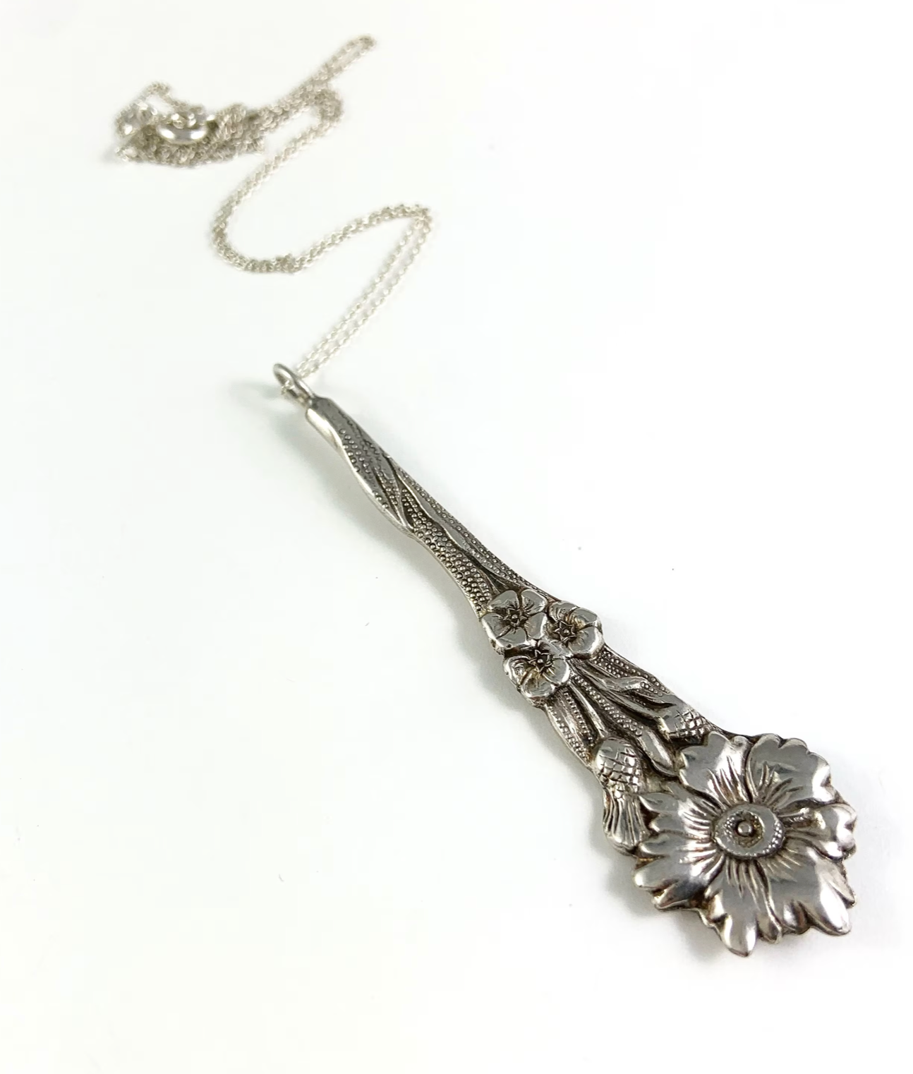 Silver Flower Spoon Charm Necklace